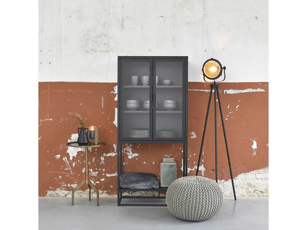 Pouf tricoté Coton M Vert olive