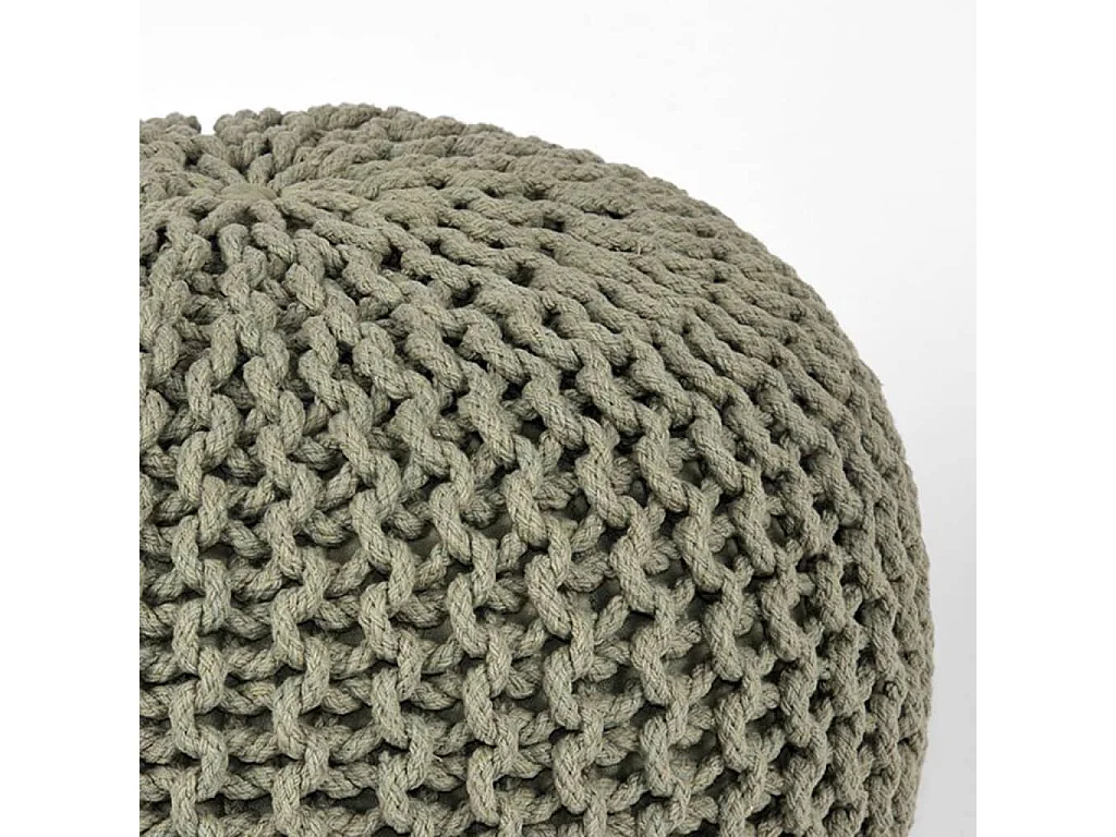 Pouf tricoté Coton M Vert olive