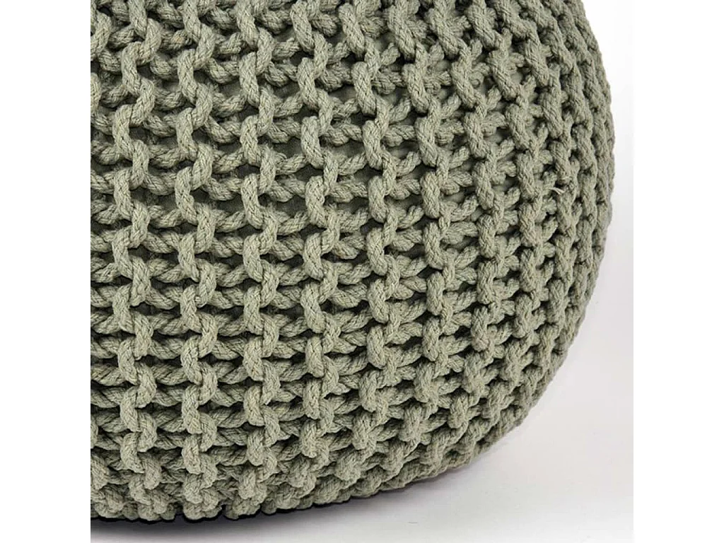 Pouf tricoté Coton M Vert olive