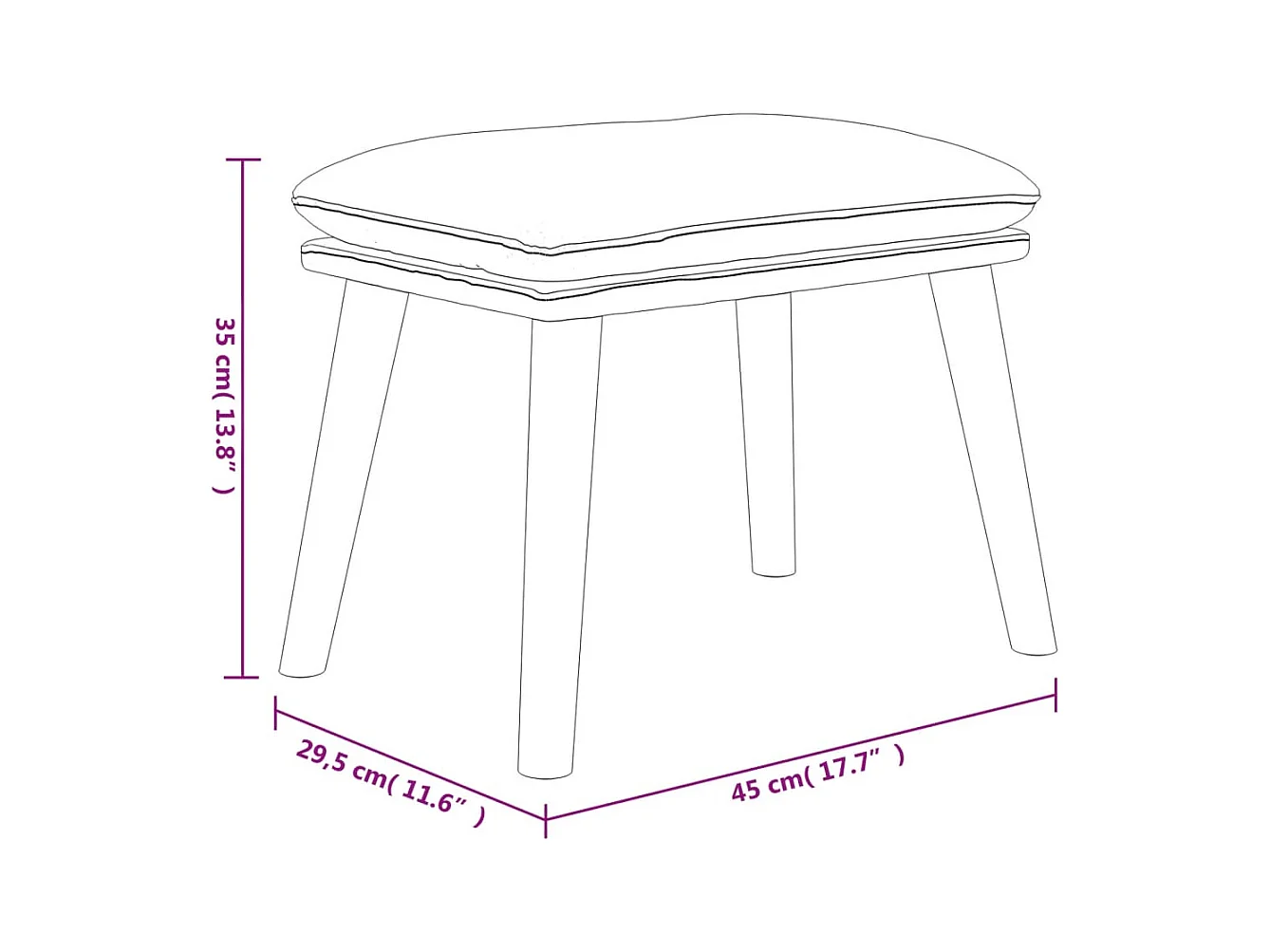 Voetenbank 45x29,5x35 cm fluweel crèmewit
