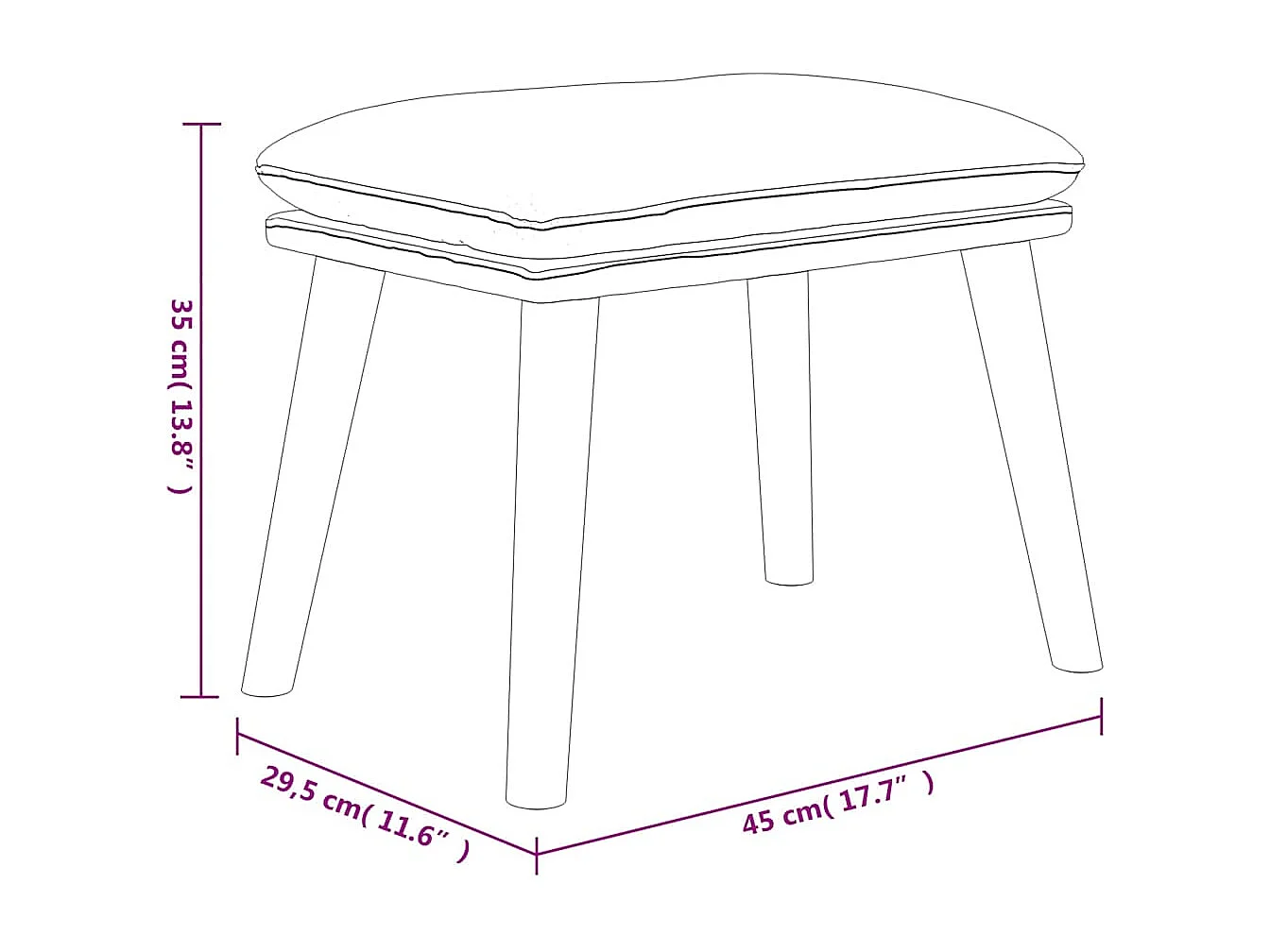 Apoio de pés 45x29,5x35 cm veludo branco nata