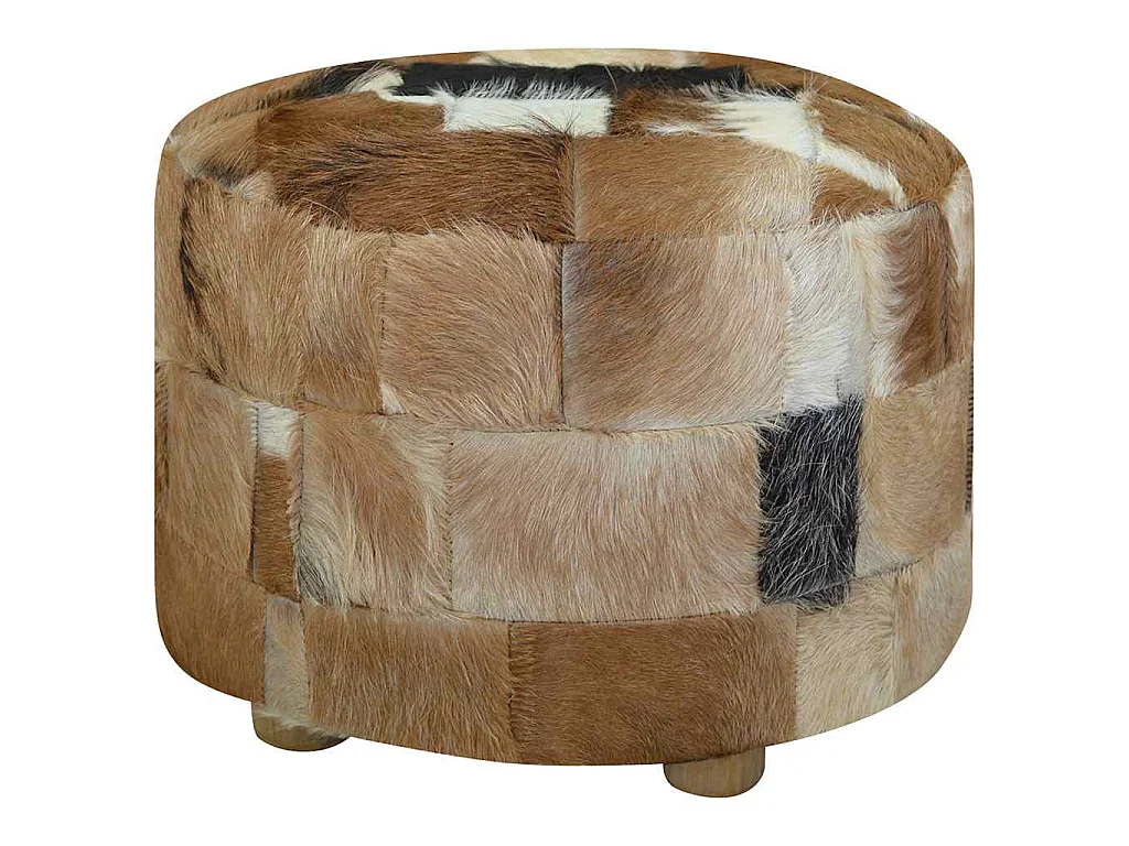 Puf redondo de piel de cabra 50x50x45 cm