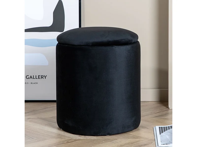 Limpen Pouf Ø32cm Velour mit Aufbewahrung schwarz.