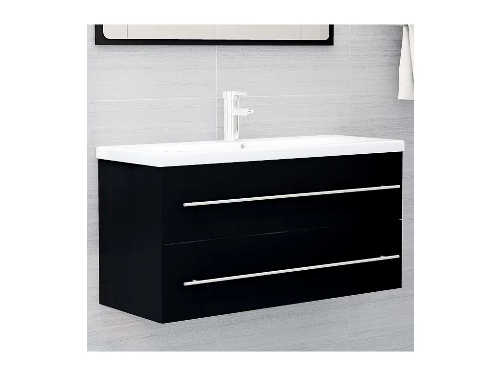 Armoire d'évier avec lavabo intégré Noir Aggloméré