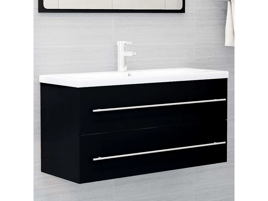 Armoire d'évier avec lavabo intégré Noir Aggloméré