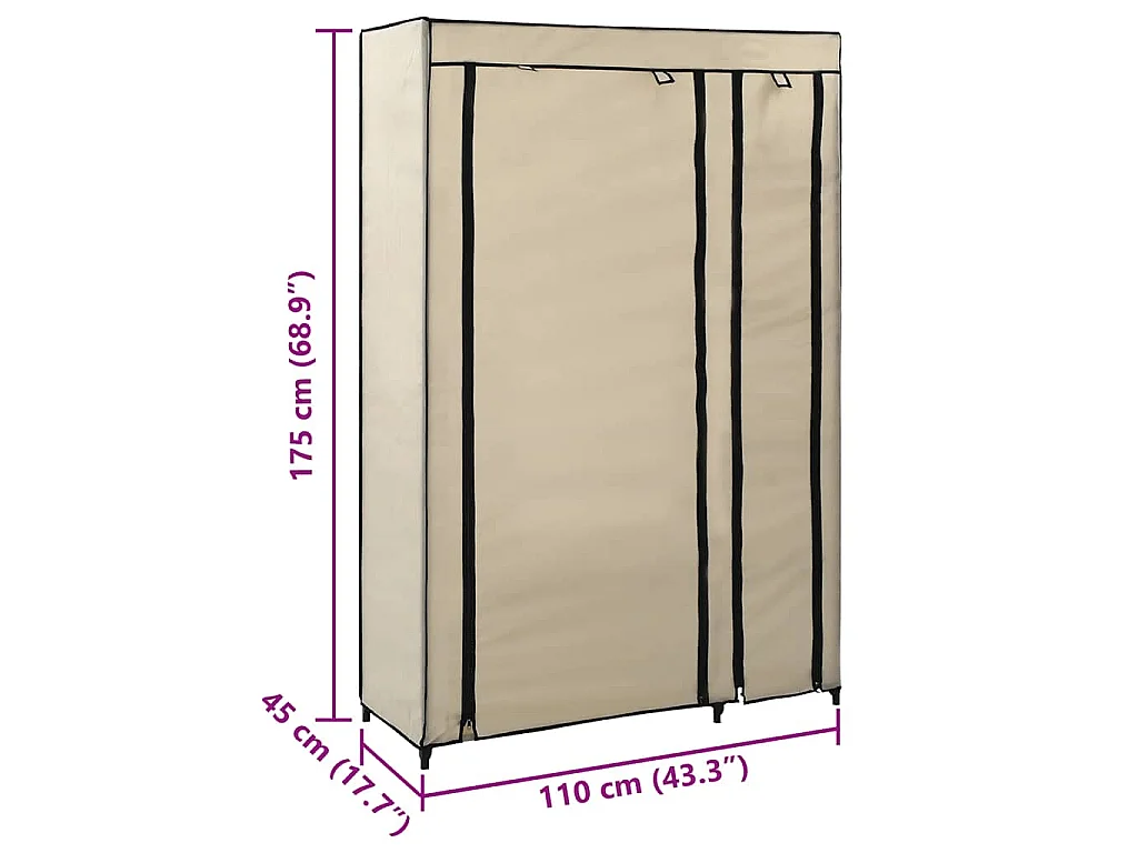 Garde-robe pliable Crème 110x45x175 cm Tissu