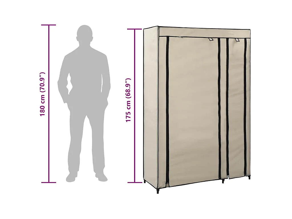 Garde-robe pliable Crème 110x45x175 cm Tissu