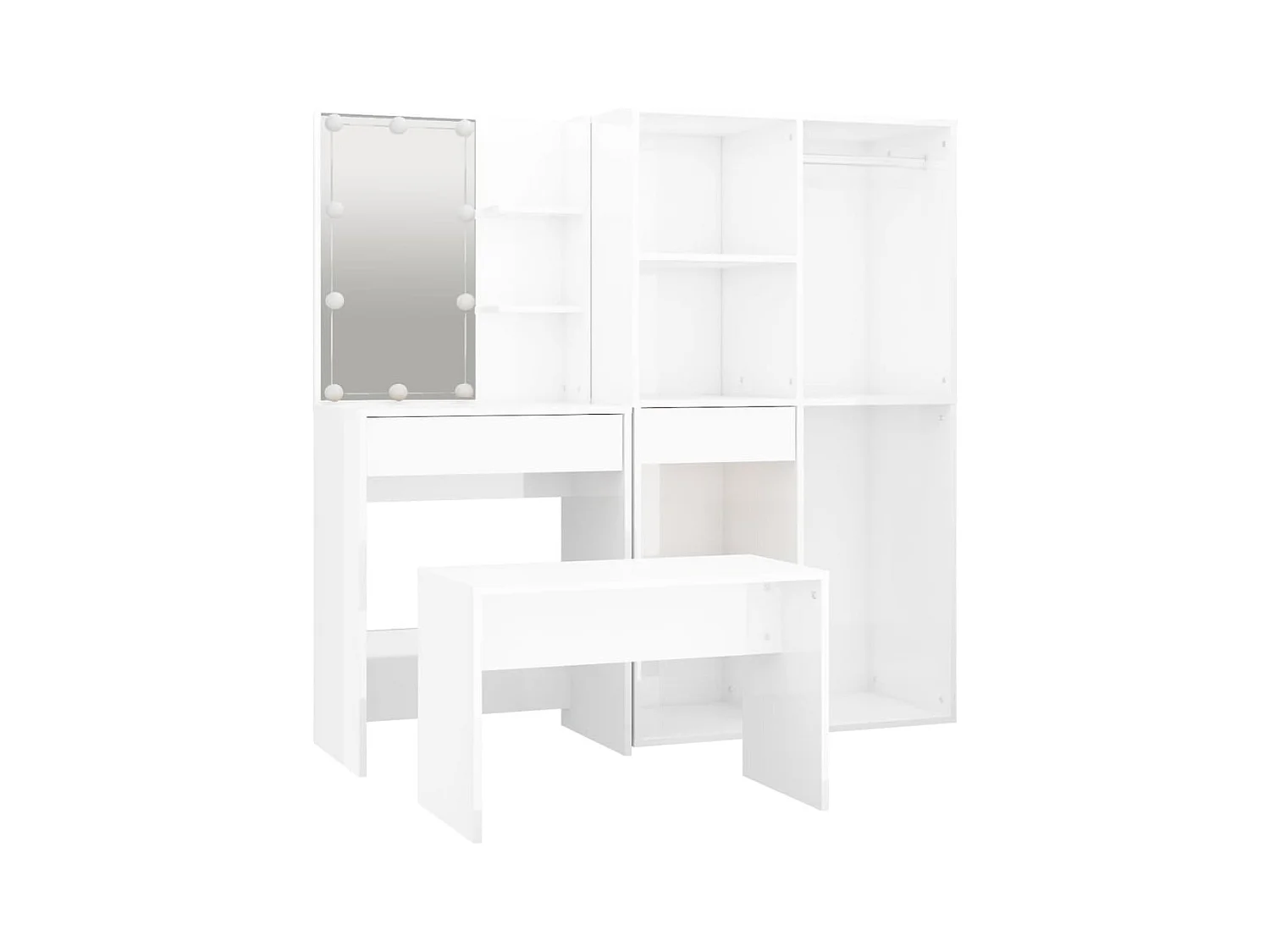 Ensemble de coiffeuse avec LED Blanc brillant Bois d'ingénierie