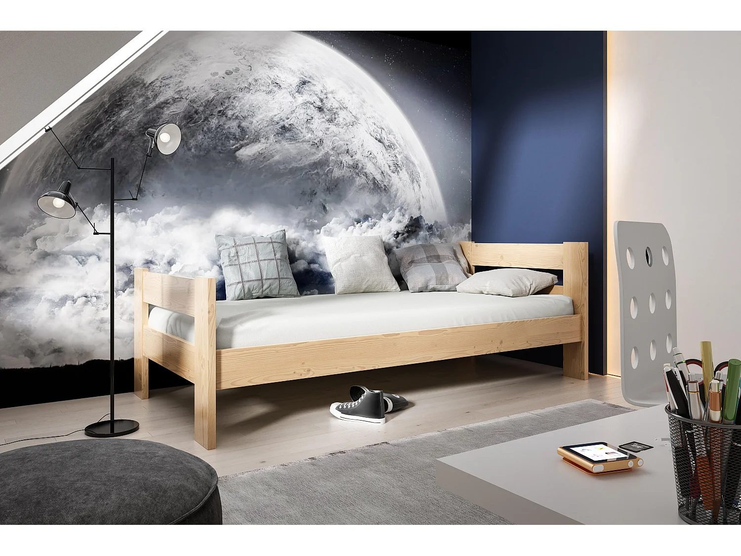 Letto singolo HUGO per bambini 99x204x71 (90x200 cm) Beige