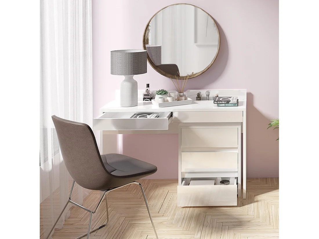 Bureau, Design kaptafel met twee laden uit de SHERRY collectie, kleur wit, hoogglans afwerkingen.