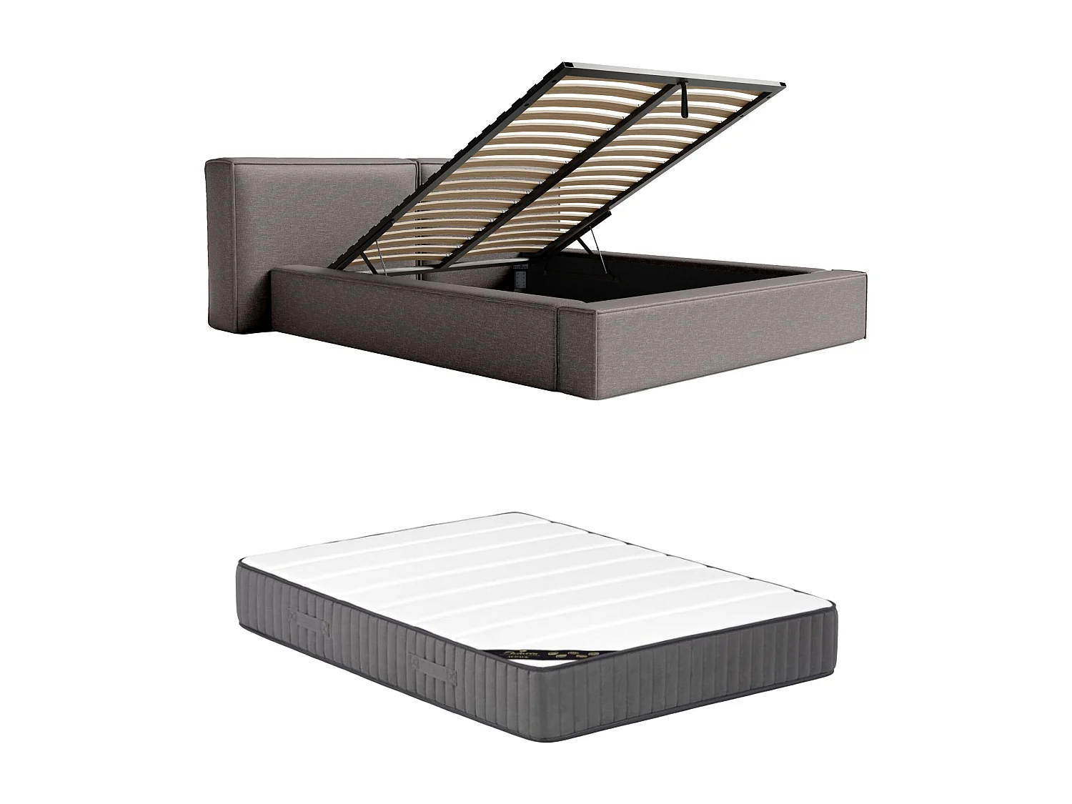 Lit coffre 200 x 200 cm - Tissu - Gris anthracite + Matelas - TIMANO de Pascal Morabito