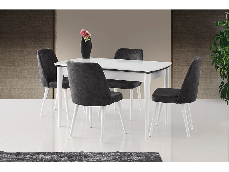 Table à manger extensible Furau Blanc et Noir