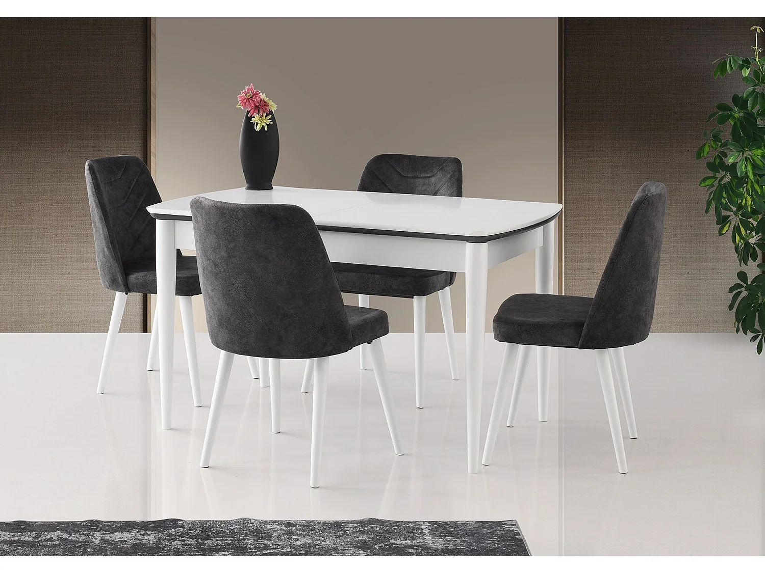 Table à manger extensible Furau Blanc et Noir