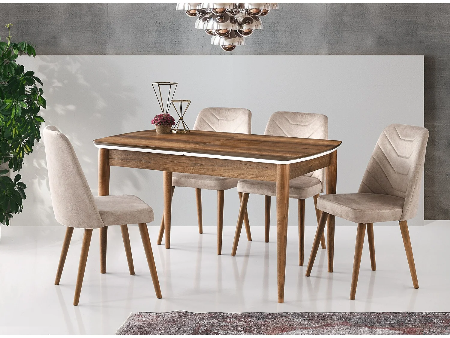 Table à manger extensible Furau Effet marbre Noir et Blanc