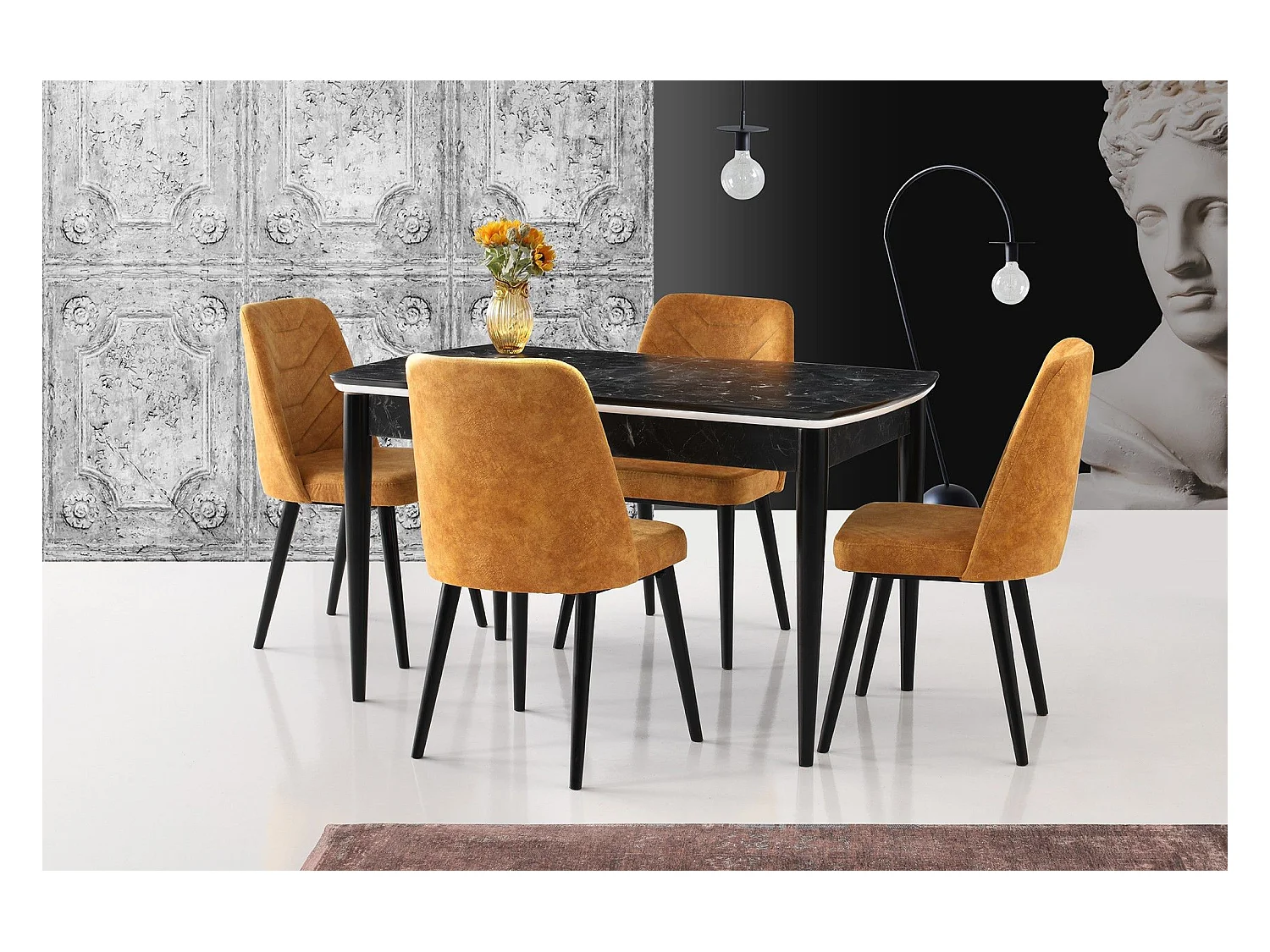 Kleine rechthoekige uitschuifbare tafel 130 tot 160 cm Kleo-Kleur Zwart