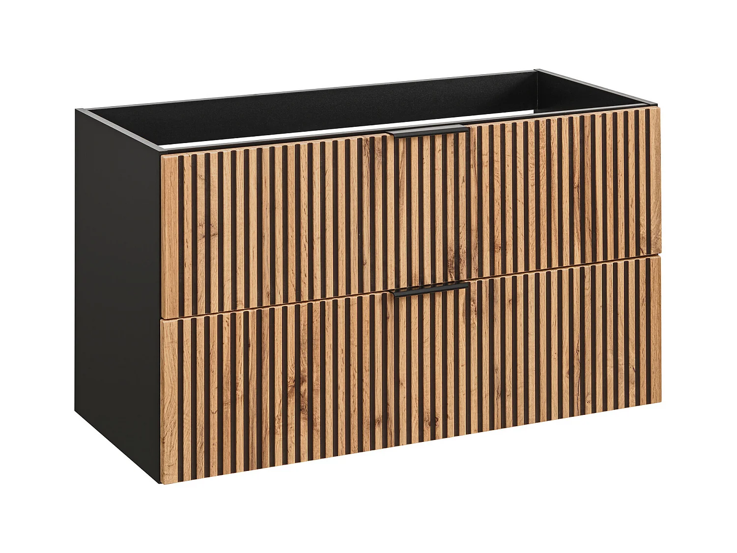 Meuble de salle de bain suspendu avec vasque à encastrer - Naturel clair et noir - 80 cm - MADELA