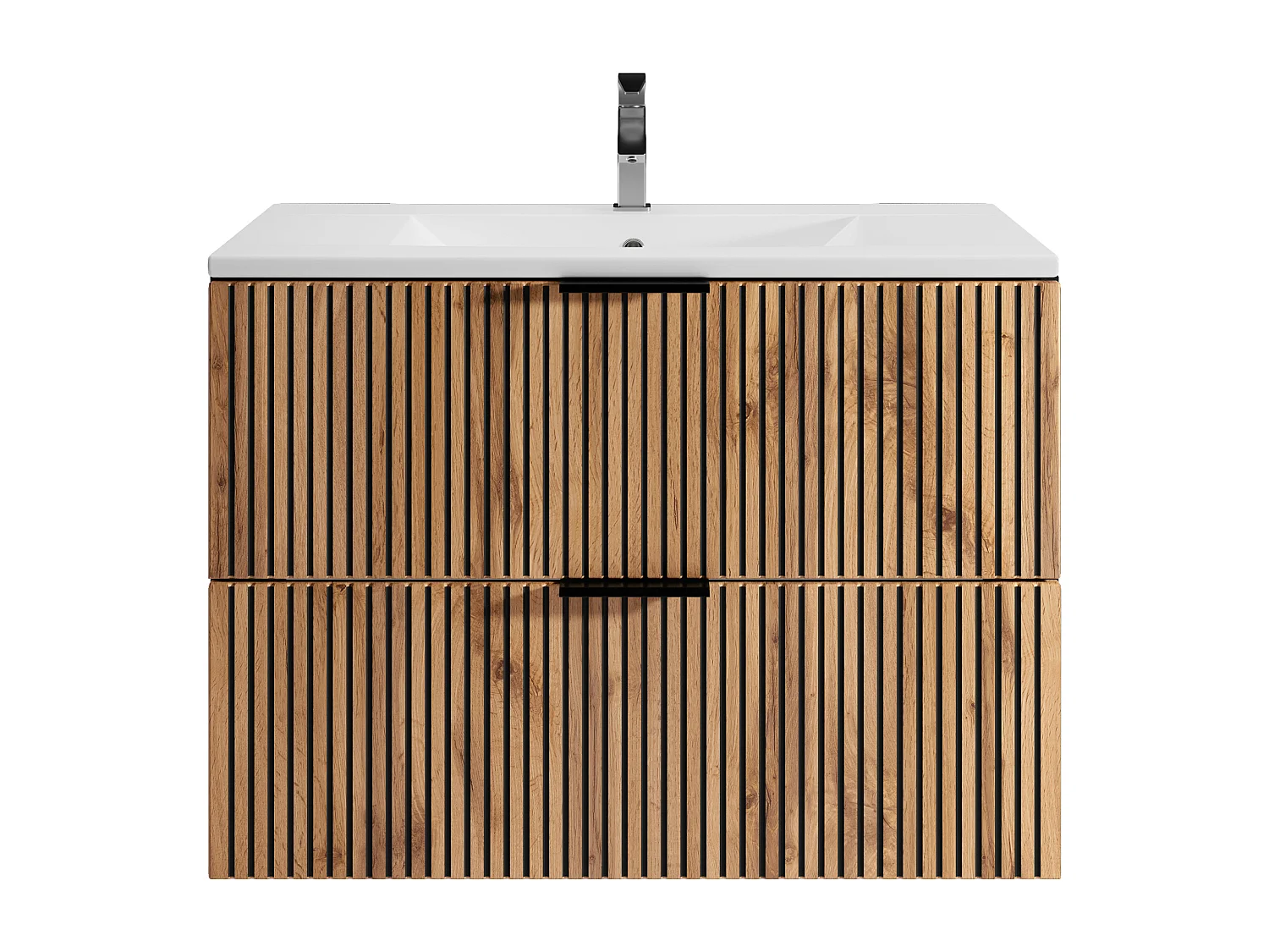 Waschbeckenunterschrank hängend mit Einbauwaschbecken - Holzfarben hell & Schwarz - 80 cm - MADELA