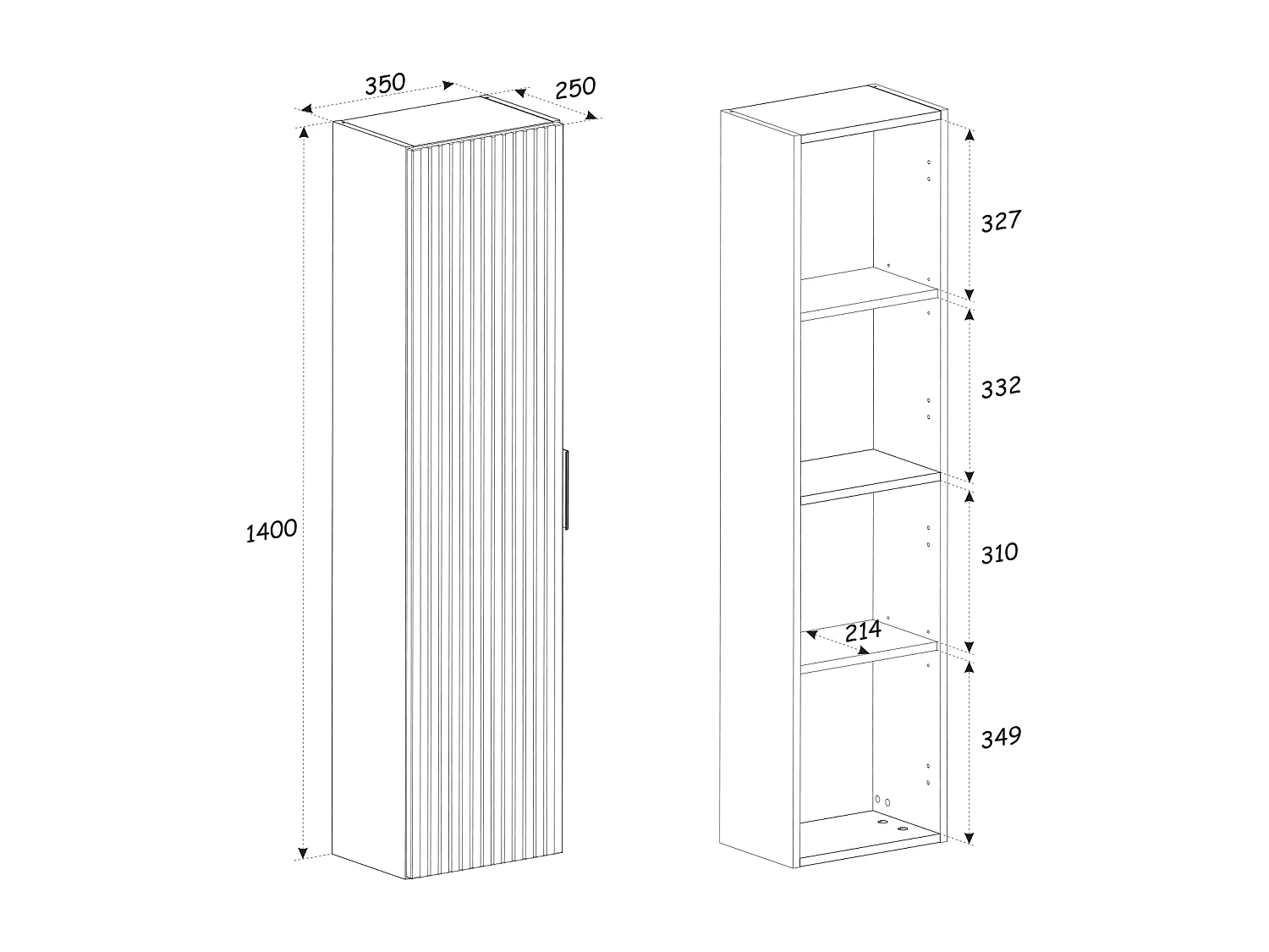Geribbeld badkamermeubel met inbouwwastafel en kolomkast - Licht naturel en zwart - 60 cm - MADELA