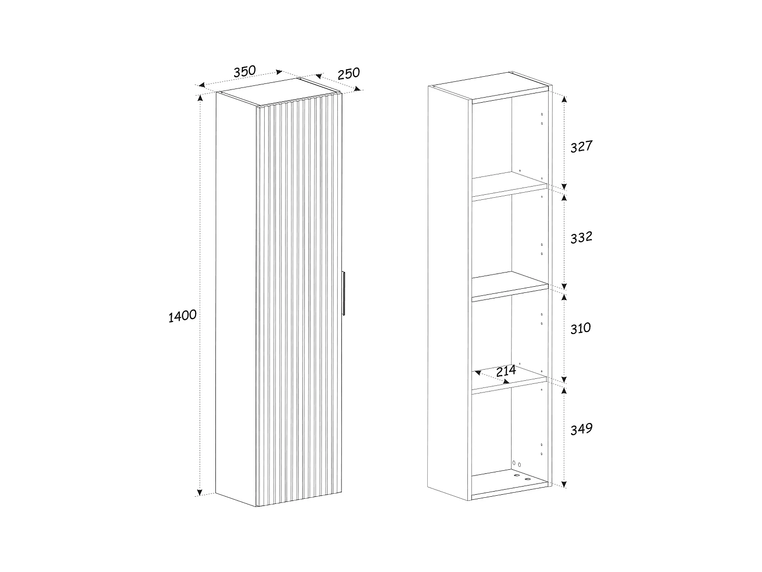 Geribbeld badkamermeubel met inbouwwastafel en kolomkast - Licht naturel en zwart - 80 cm - MADELA