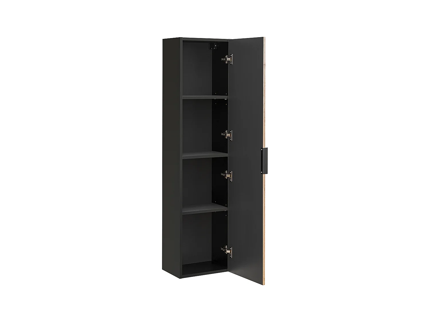 Geribbeld badkamermeubel met inbouwwastafel en kolomkast - Licht naturel en zwart - 80 cm - MADELA