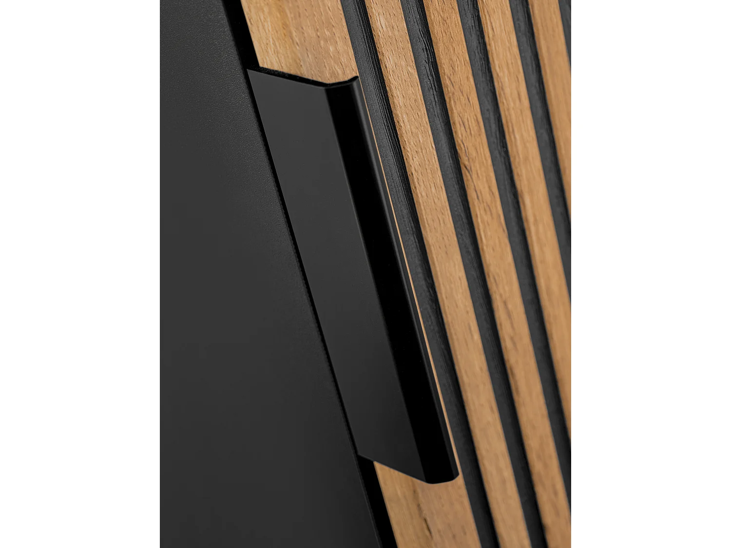 Meuble de salle de bain suspendu strié avec vasque à encastrer et colonne - Naturel clair et noir - 80 cm - MADELA