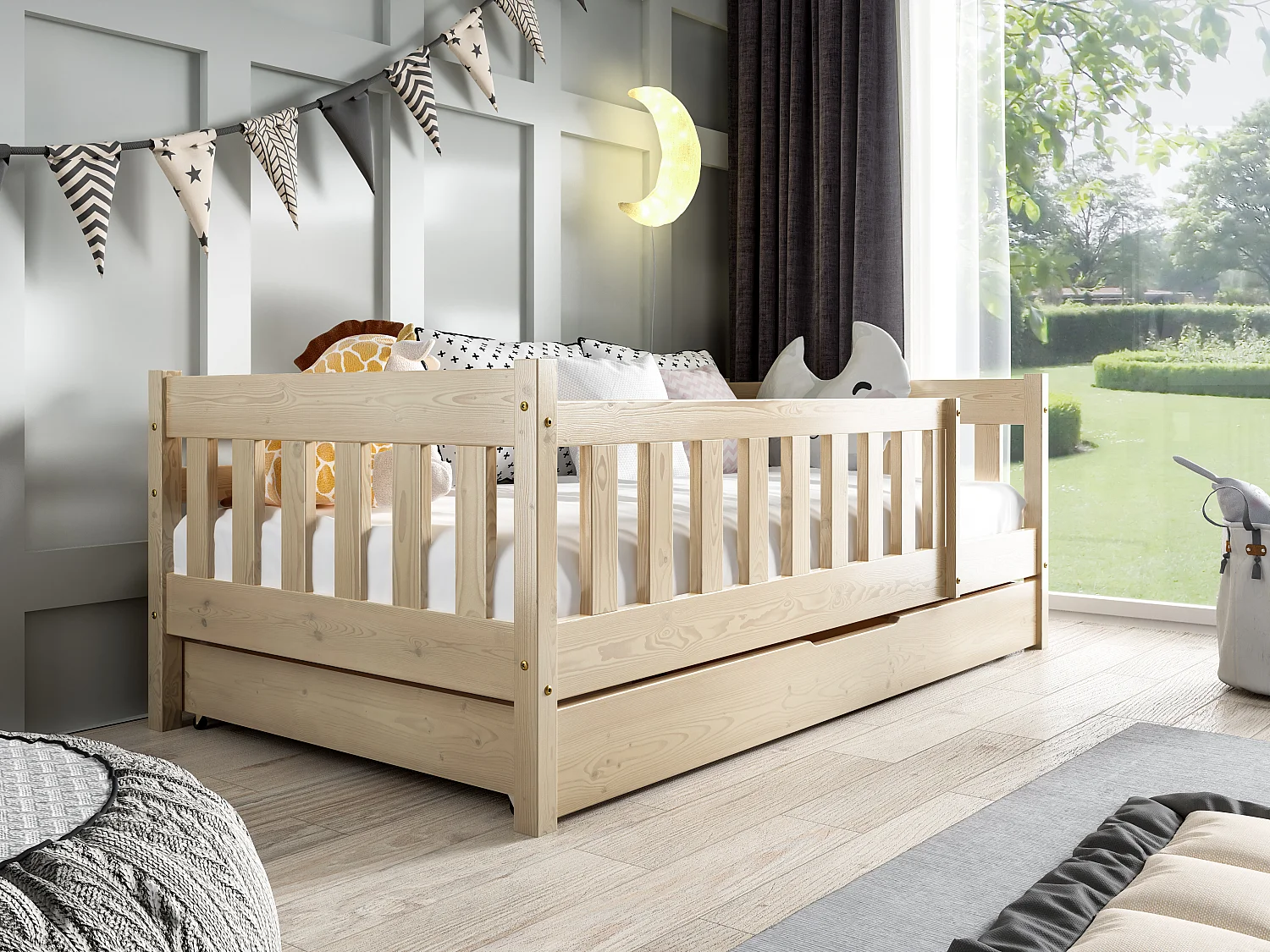 Letto singolo per bambini NADIA 86x198x59 (80x190 Cm) Beige