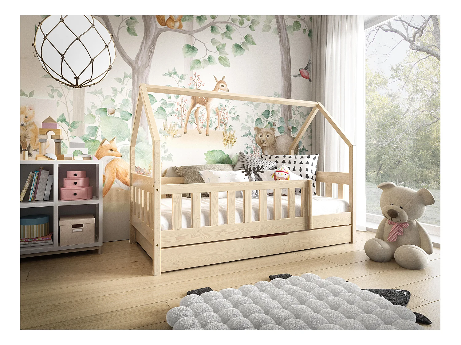 Lit cabane LENA 86x198x125 (80x190 Cm) Beige