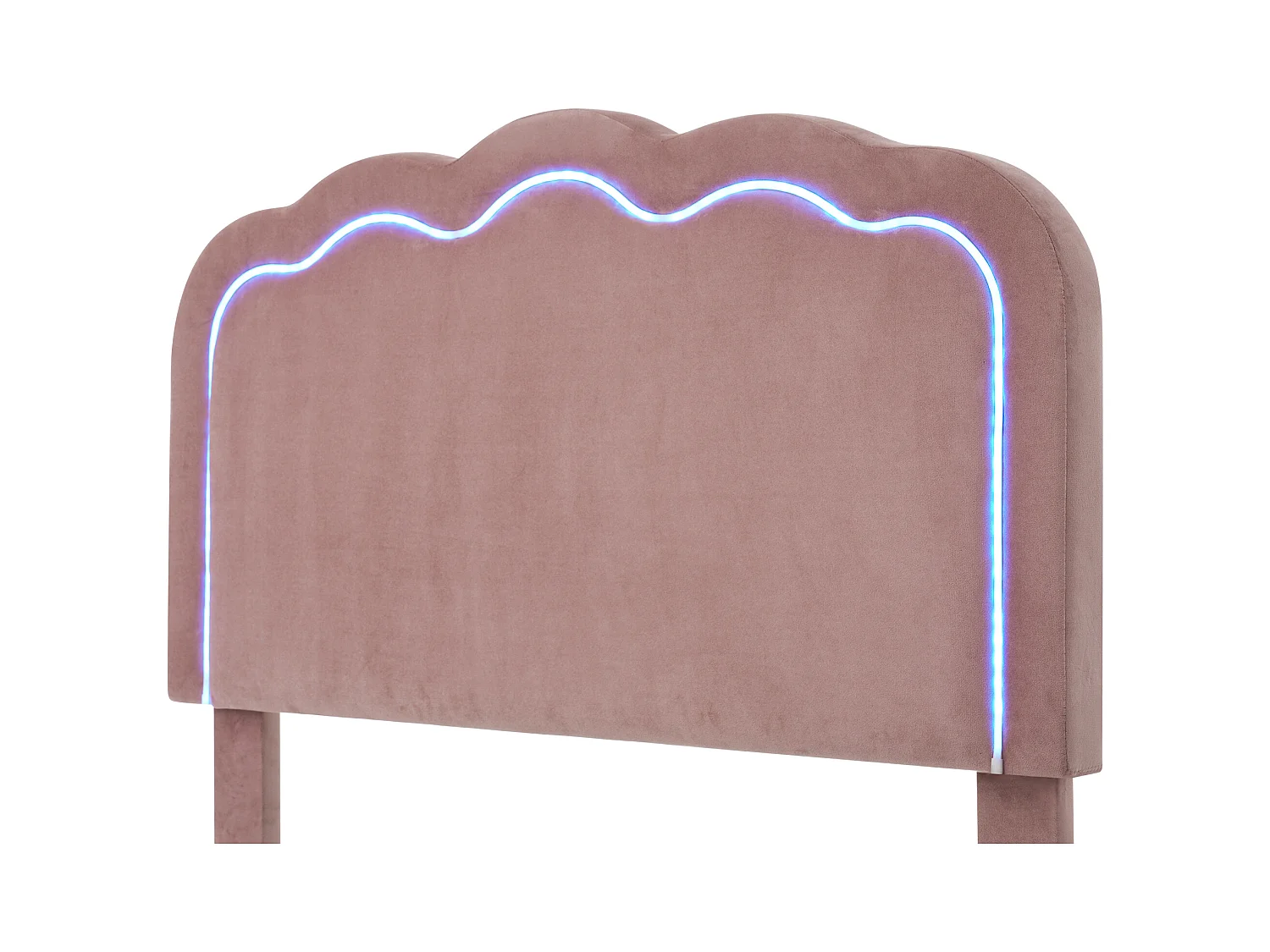 Lit 90 x 190 cm avec tête de lit réglable - Velours - LEDs - Rose