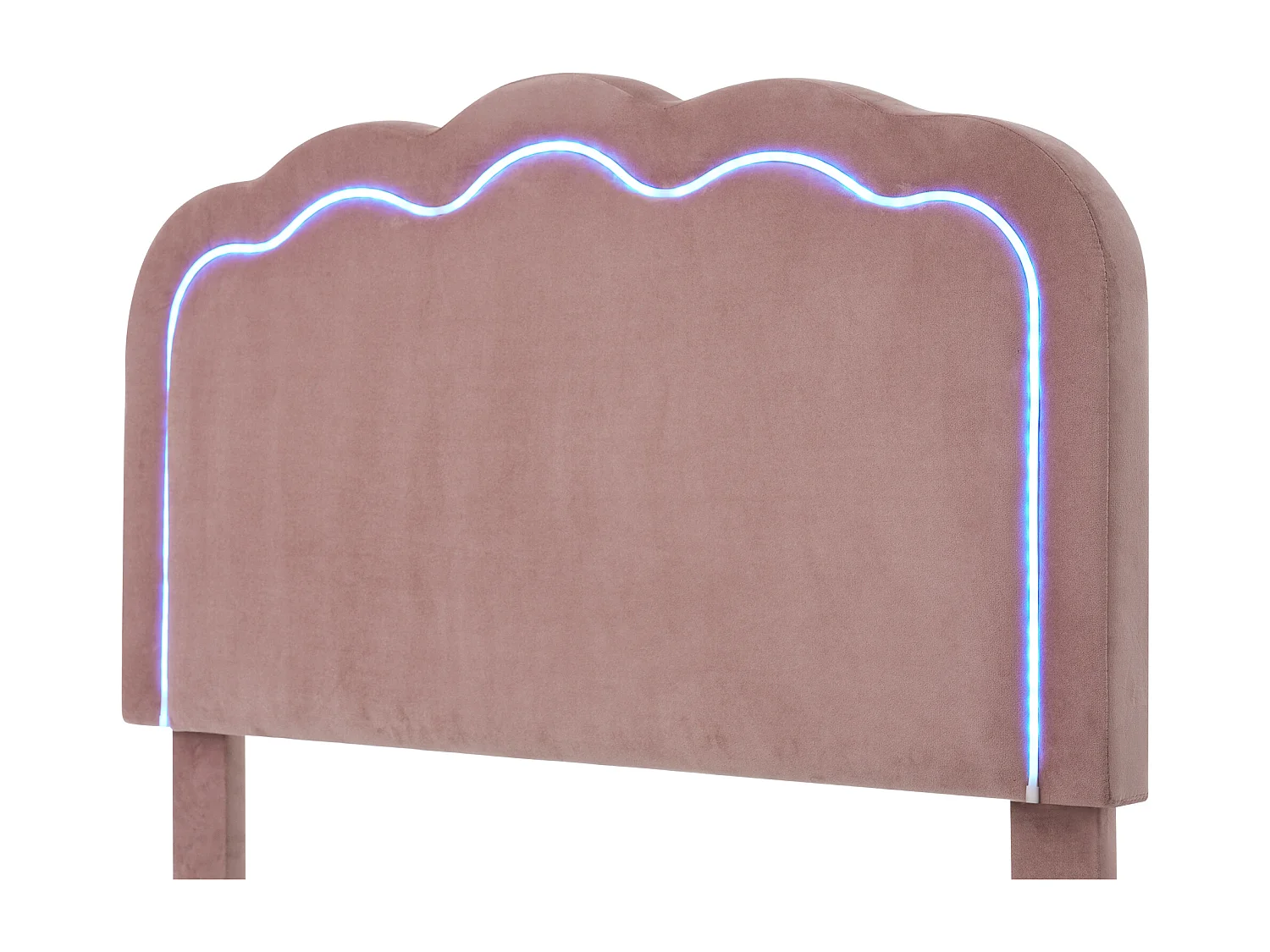 Lit 90 x 190 cm avec tête de lit réglable - Velours - LEDs - Rose