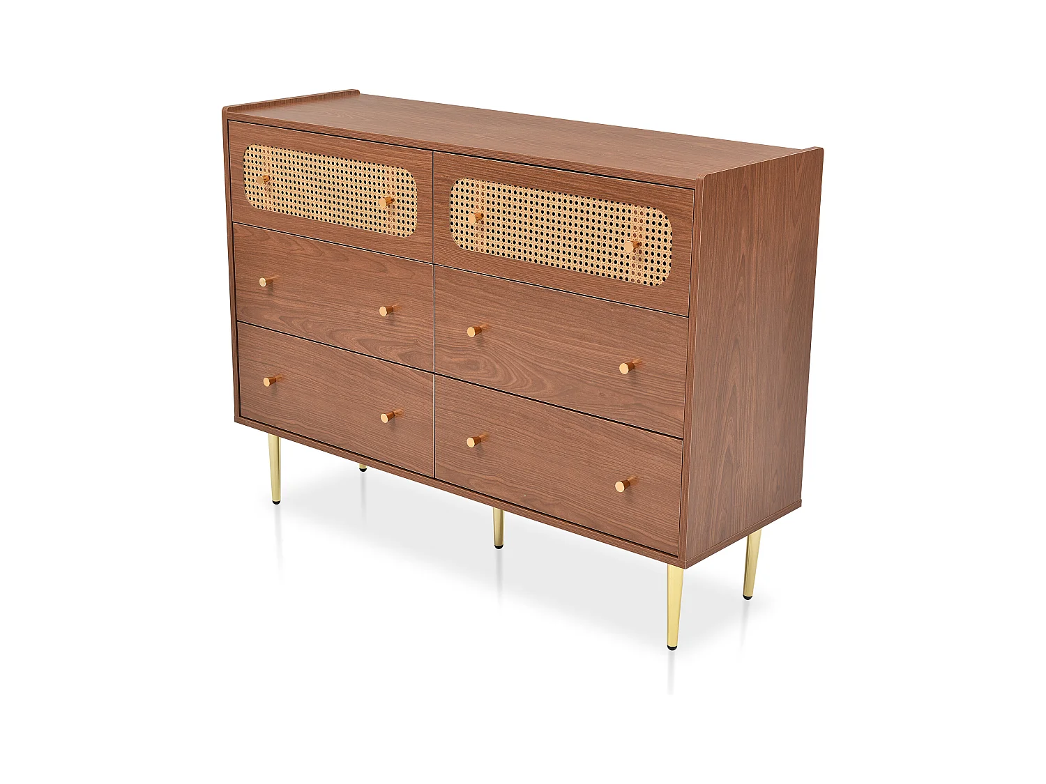 Ladekast met 6 laden, dressoir, spaanplaat + metaal + MDF, walnoot -H90/L120/D40 cm