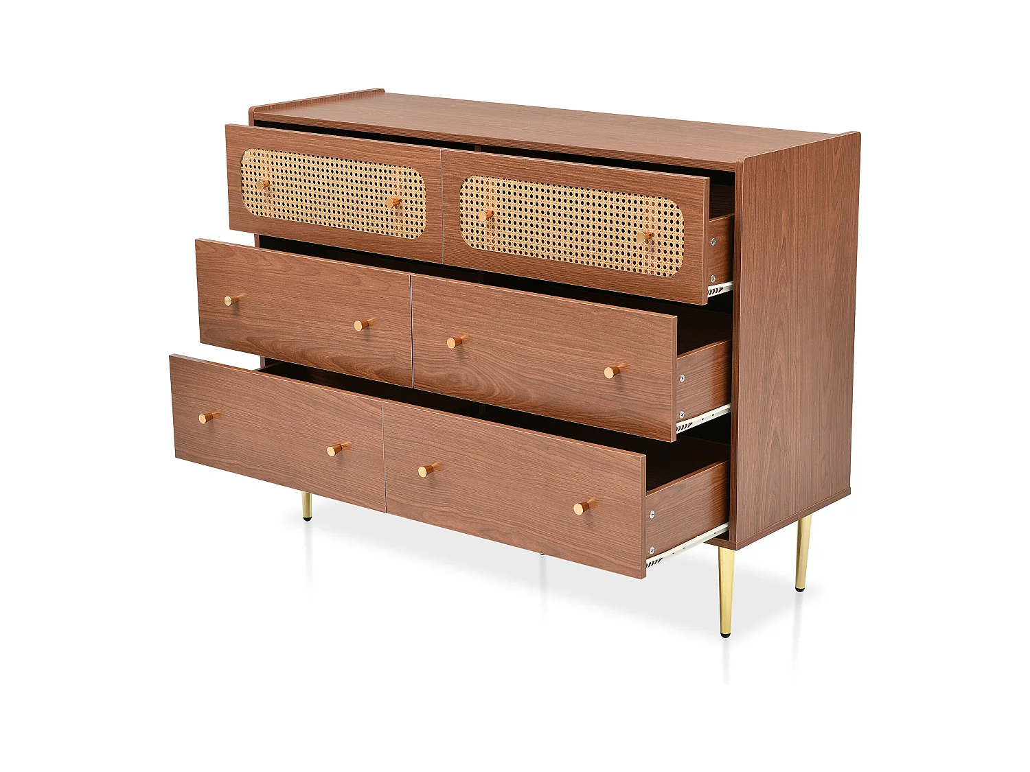 Ladekast met 6 laden, dressoir, spaanplaat + metaal + MDF, walnoot -H90/L120/D40 cm