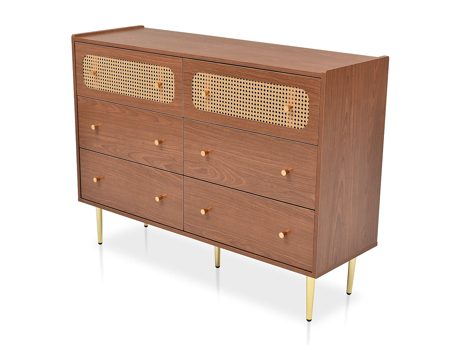 Commode avec 6 tiroirs, buffet, Panneaux de particules + métal + MDF, noyer -H90/L120/P40 cm