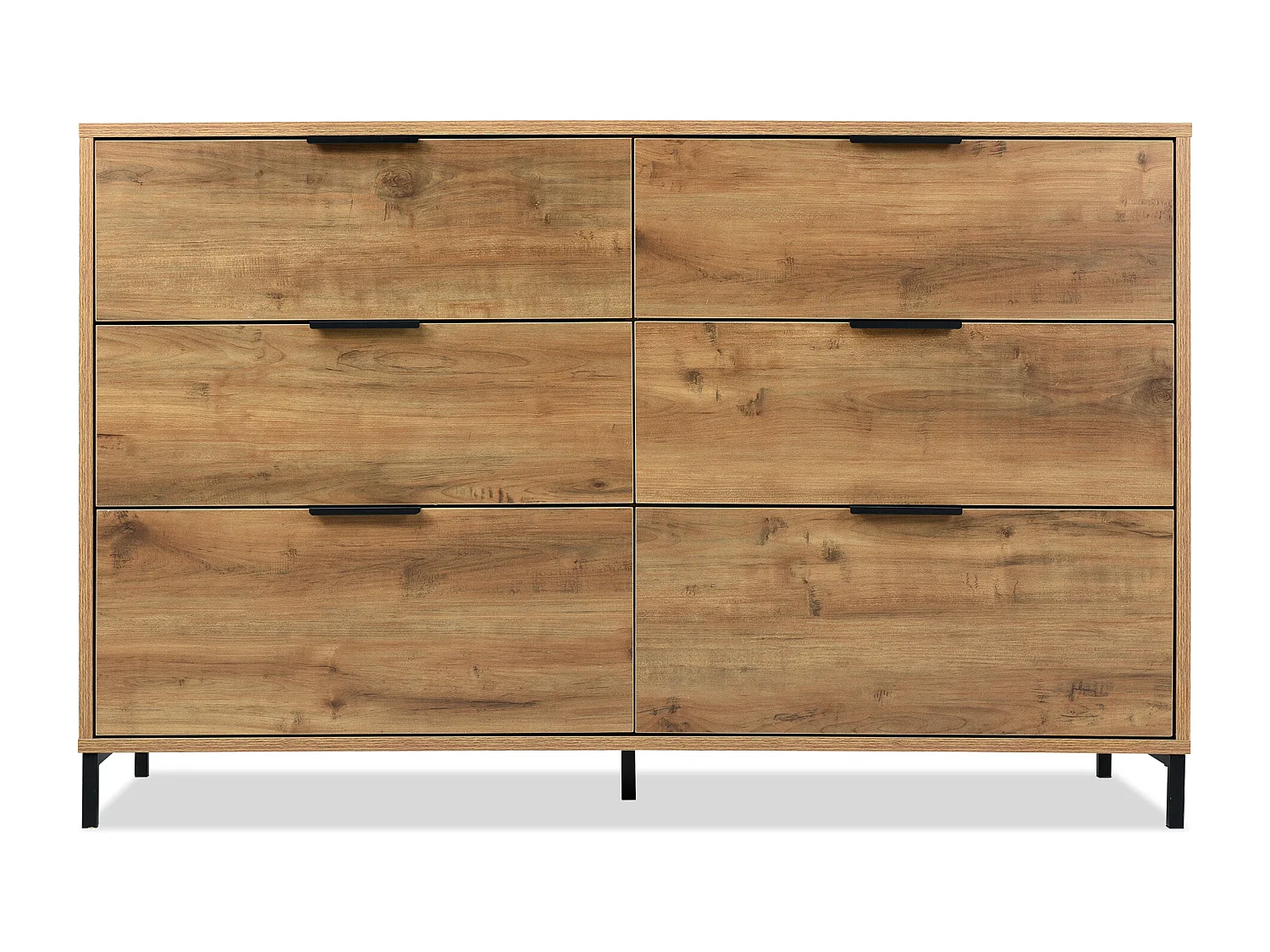 Commode, buffet avec 6 tiroirs, 120 x 40 x 76 cm, Panneaux de particules + métal, Chêne foncé