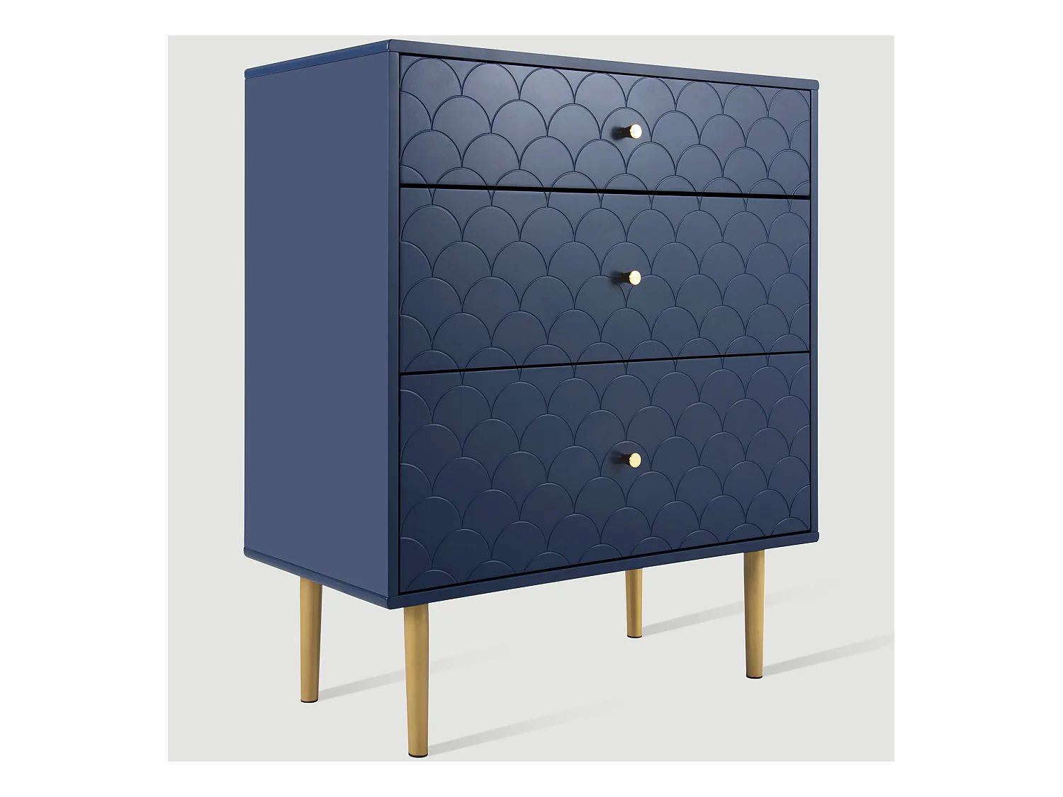 Ladekast met 3 laden, Dressoir, Massief hout + spaanplaat, Marineblauw - H89/L75/D40 cm