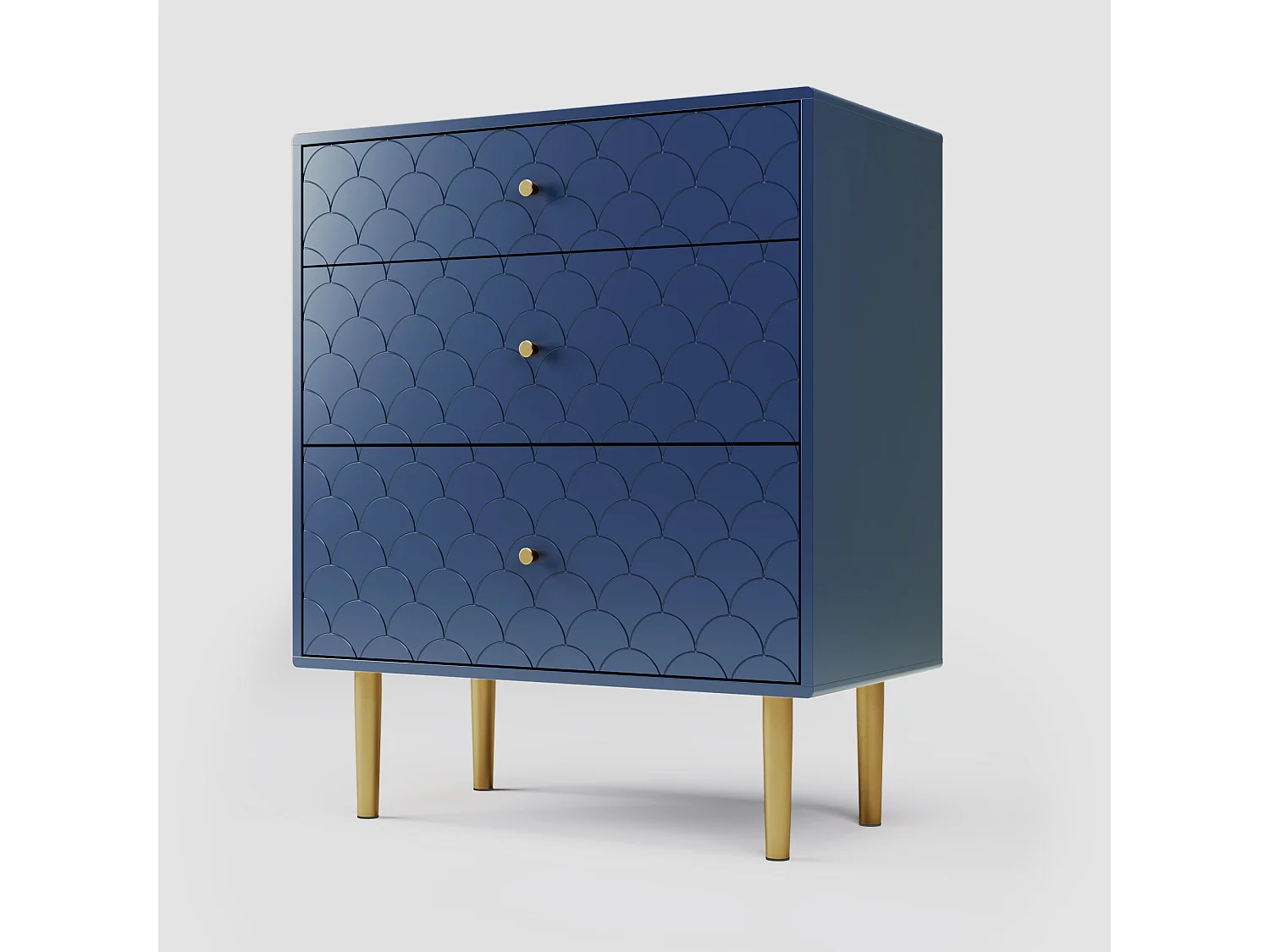 Cassettiera con 3 cassetti, Credenza, Legno massello + pannelli truciolari, Blu navy - H89/L75/P40 cm