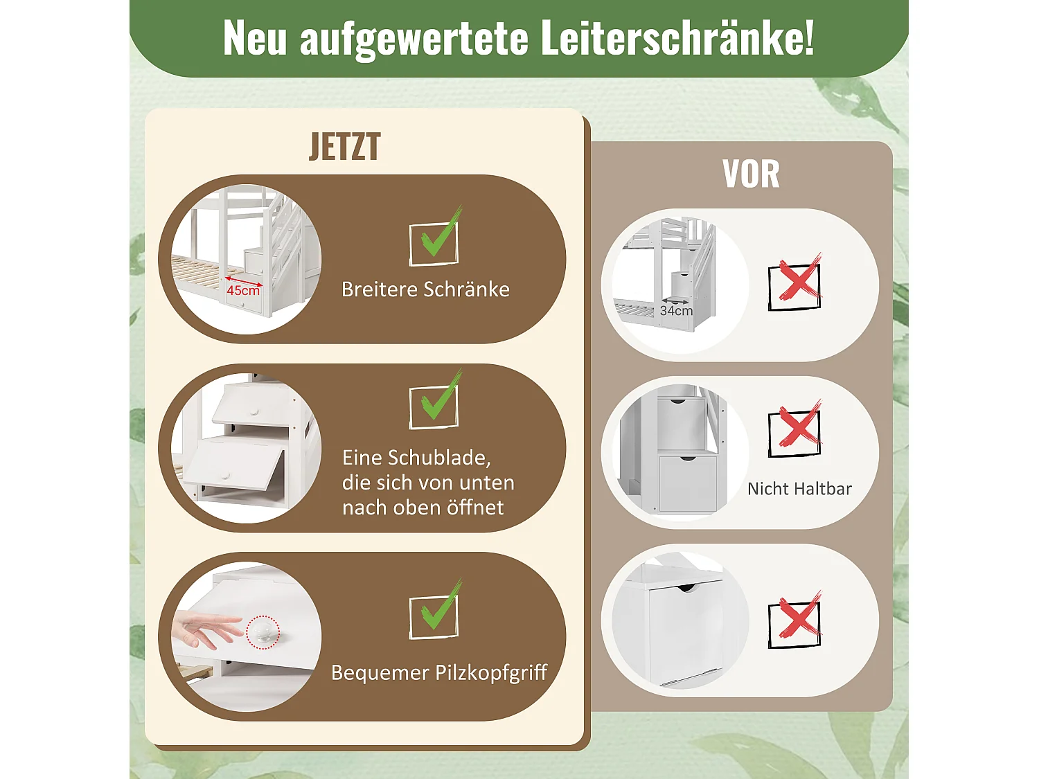 Stapelbed 2 x 90 x 200 cm met 3 lades en trap - massief hout en MDF - 2 x lattenbodems - wit