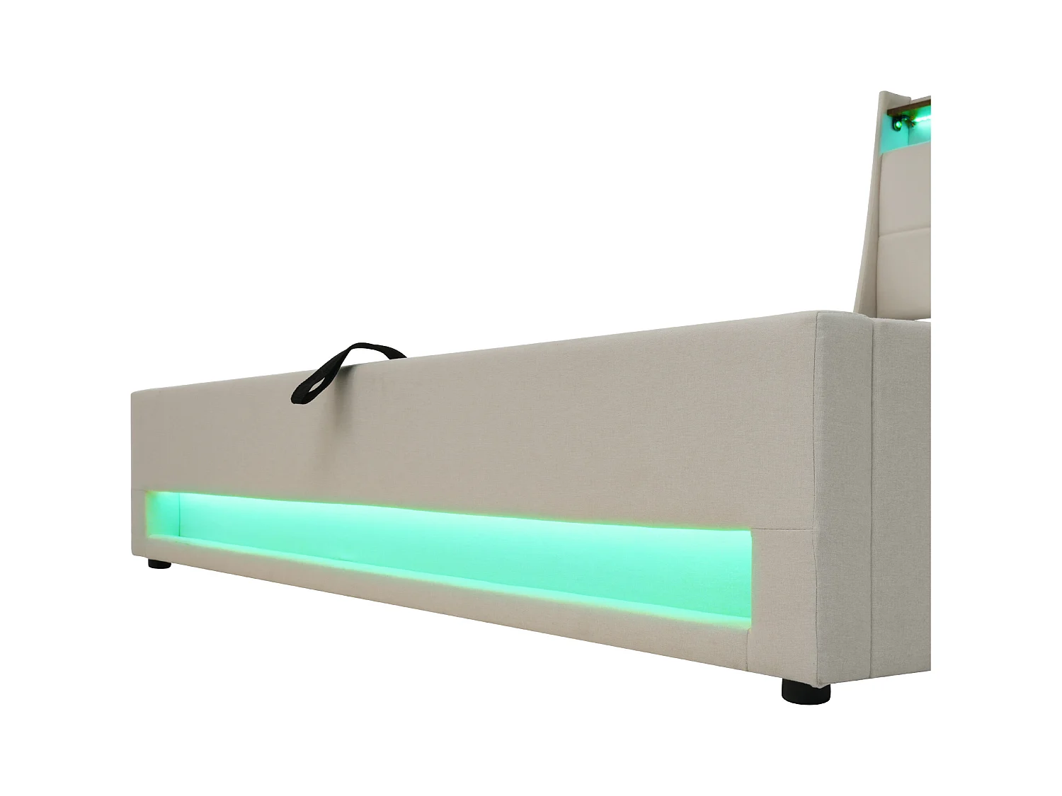 Letto contenitore 140 x 200 cm con testiera contenitore - Presa USB e led - Tessuto Lino - Beige - Senza materasso