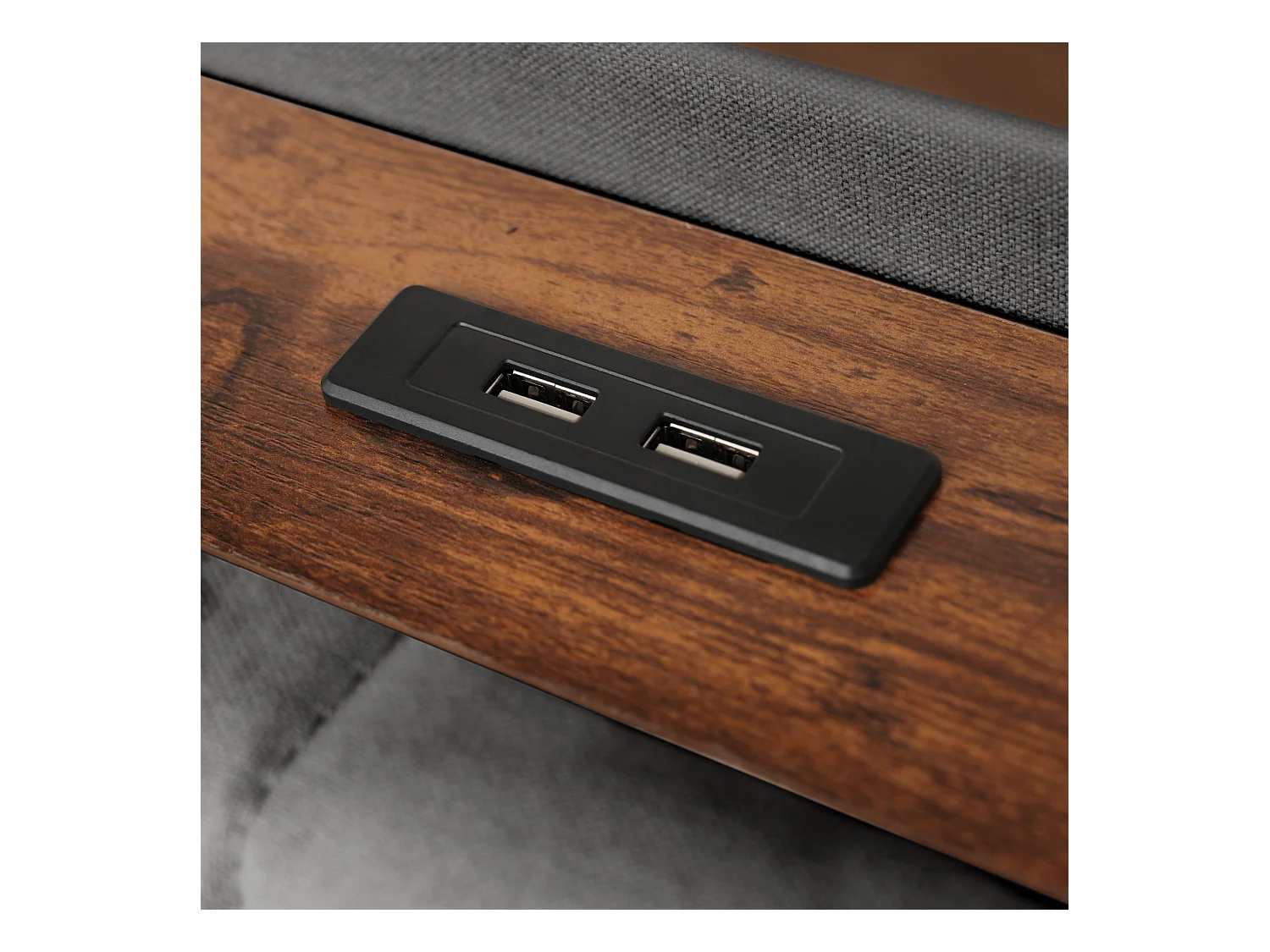 Lit coffre 180 x 200 cm avec tête de lit rangement - Prise USB et LEDs - Tissu en lin - Gris - Sans matelas