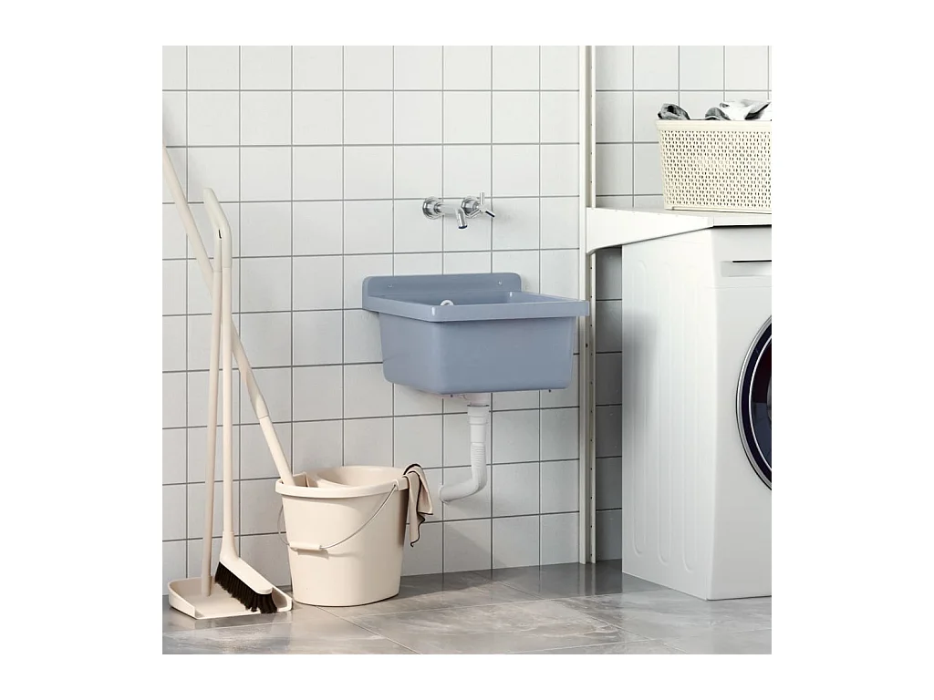 Fregadero lavabo de pared resina gris 40x40x24 cm ES606818