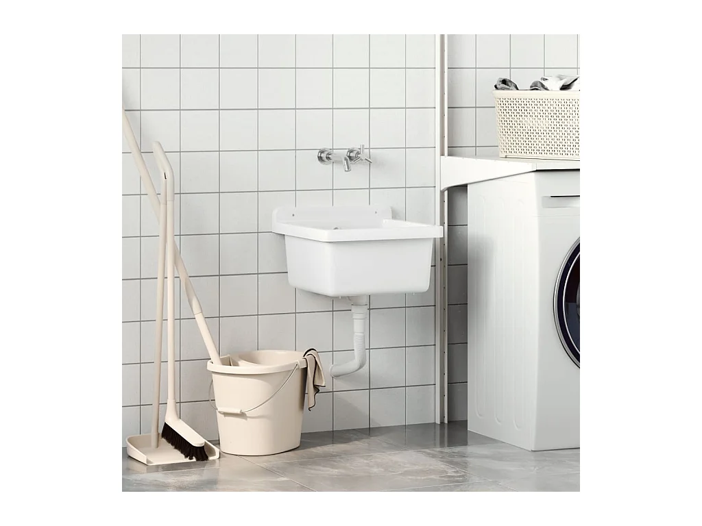 Fregadero lavabo de pared resina blanco 40x40x24 cm ES334407