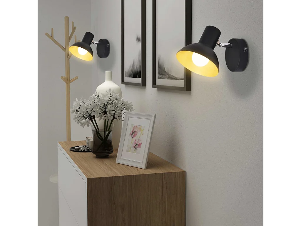 Lampe murale 2 pcs pour 2 ampoules E27 Noir et doré FR692126