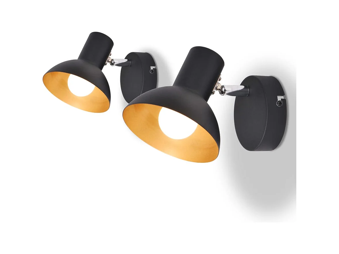 Lampe murale 2 pcs pour 2 ampoules E27 Noir et doré FR692126