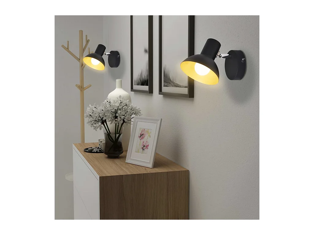 Lampe murale 2 pcs pour 2 ampoules E27 Noir et doré FR692126