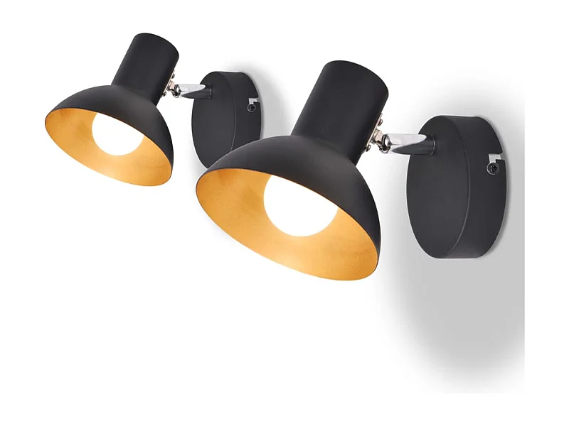Candeeiros de parede 2 pcs p/ 2 lâmpadas E27 preto e dourado PT654781