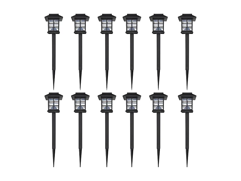 Ensemble de 12 lampes LED solaires avec piquet 8,6x8,6x38 cm FR316873