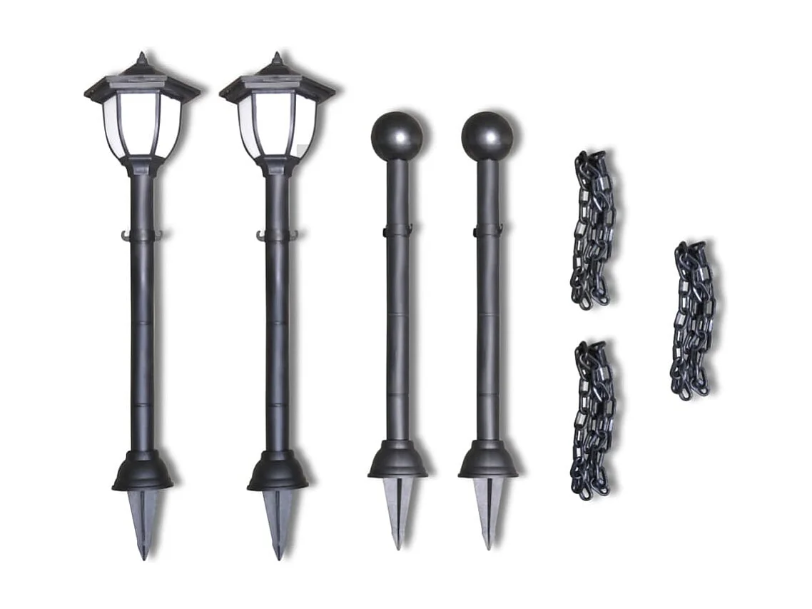 Clôture à chaîne avec deux lampes solaires LED et deux piquets FR990187