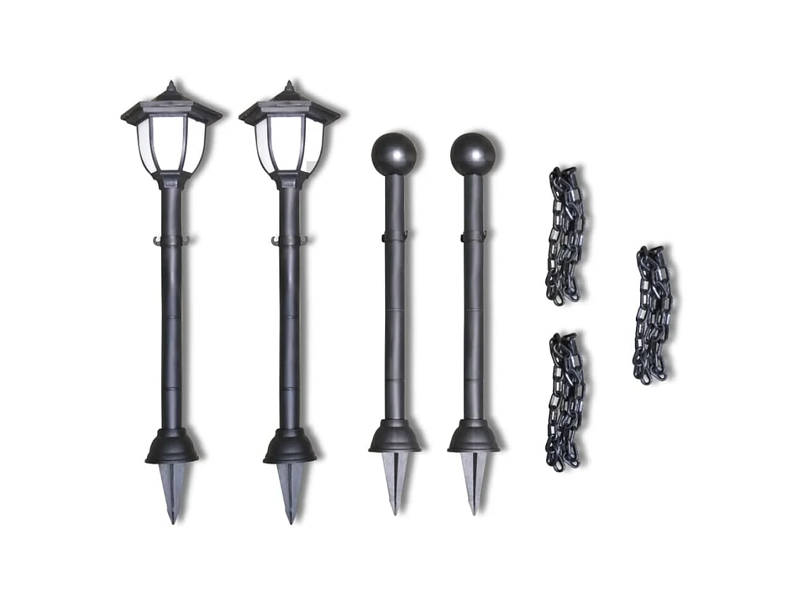 Clôture à chaîne avec deux lampes solaires LED et deux piquets FR990187