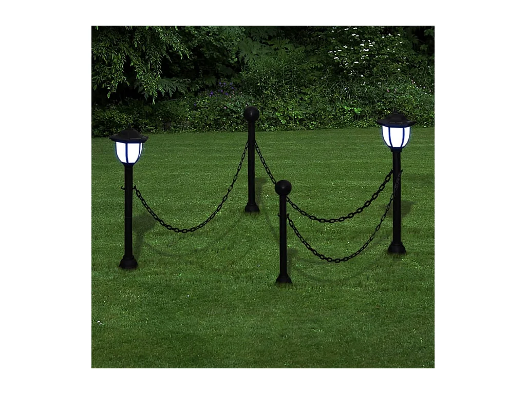 Clôture à chaîne avec deux lampes solaires LED et deux piquets FR990187