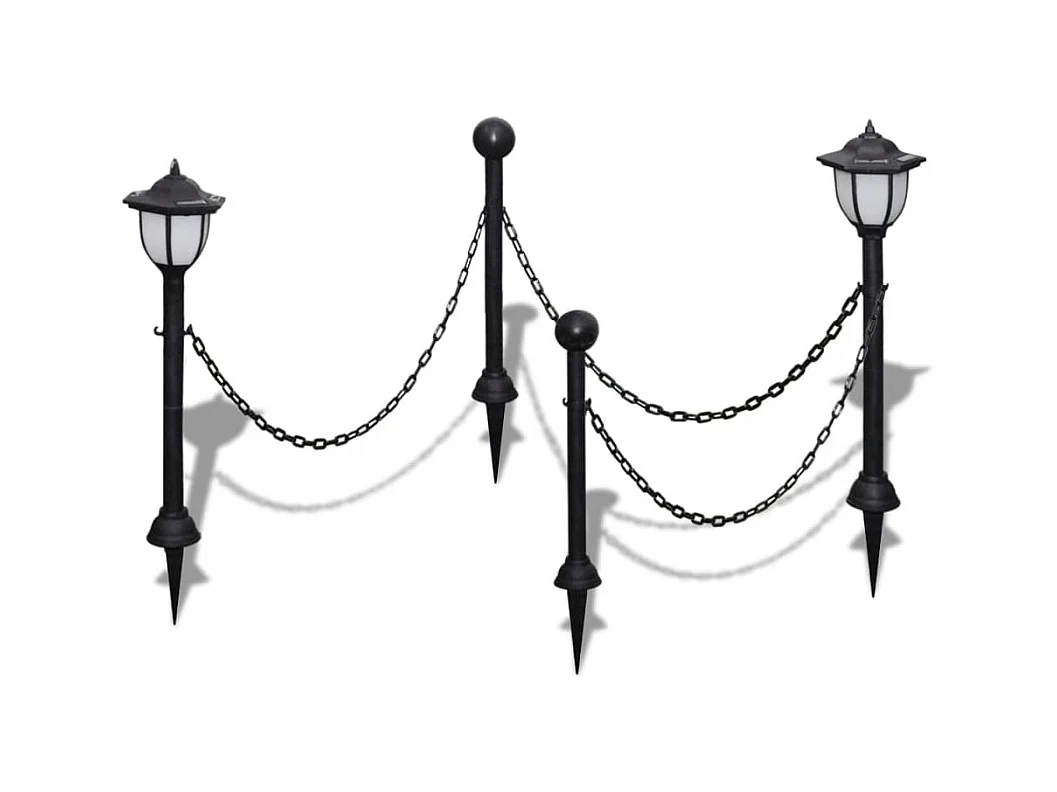 Clôture à chaîne avec deux lampes solaires LED et deux piquets FR990187