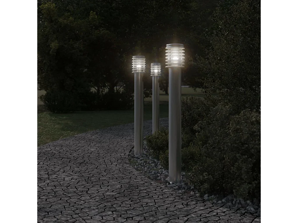 Lampadaires d'extérieur et sortie 3pcs argenté acier inoxydable FR422523